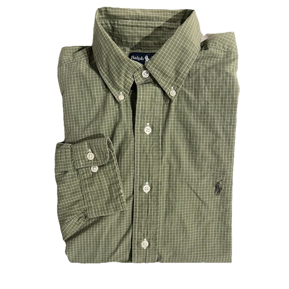 Polo Ralph Lauren 16 32/33 Yarmouth Oxford dress Shirt Green 100%‎ Cotton Button